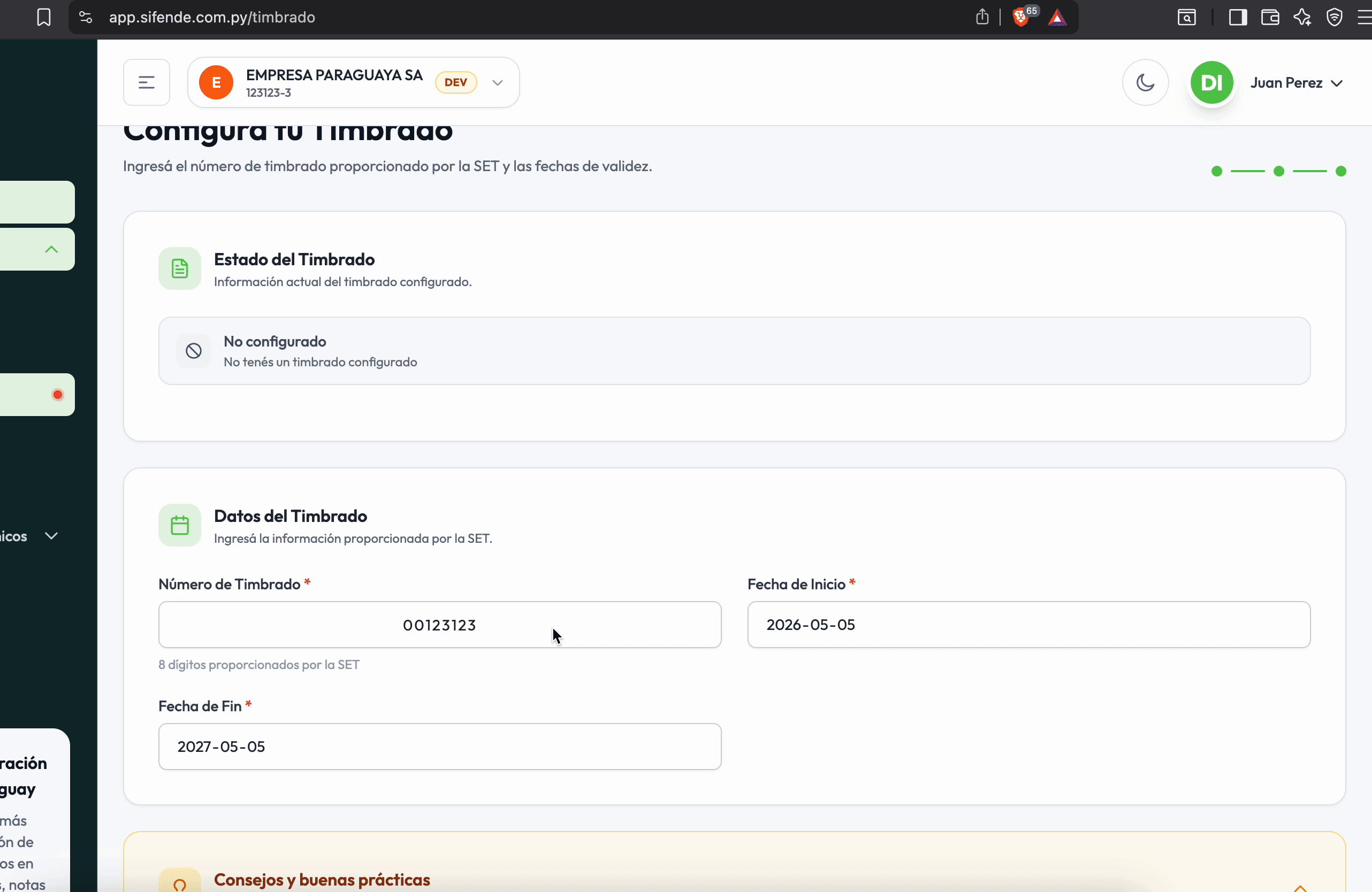 Configurar el timbrado