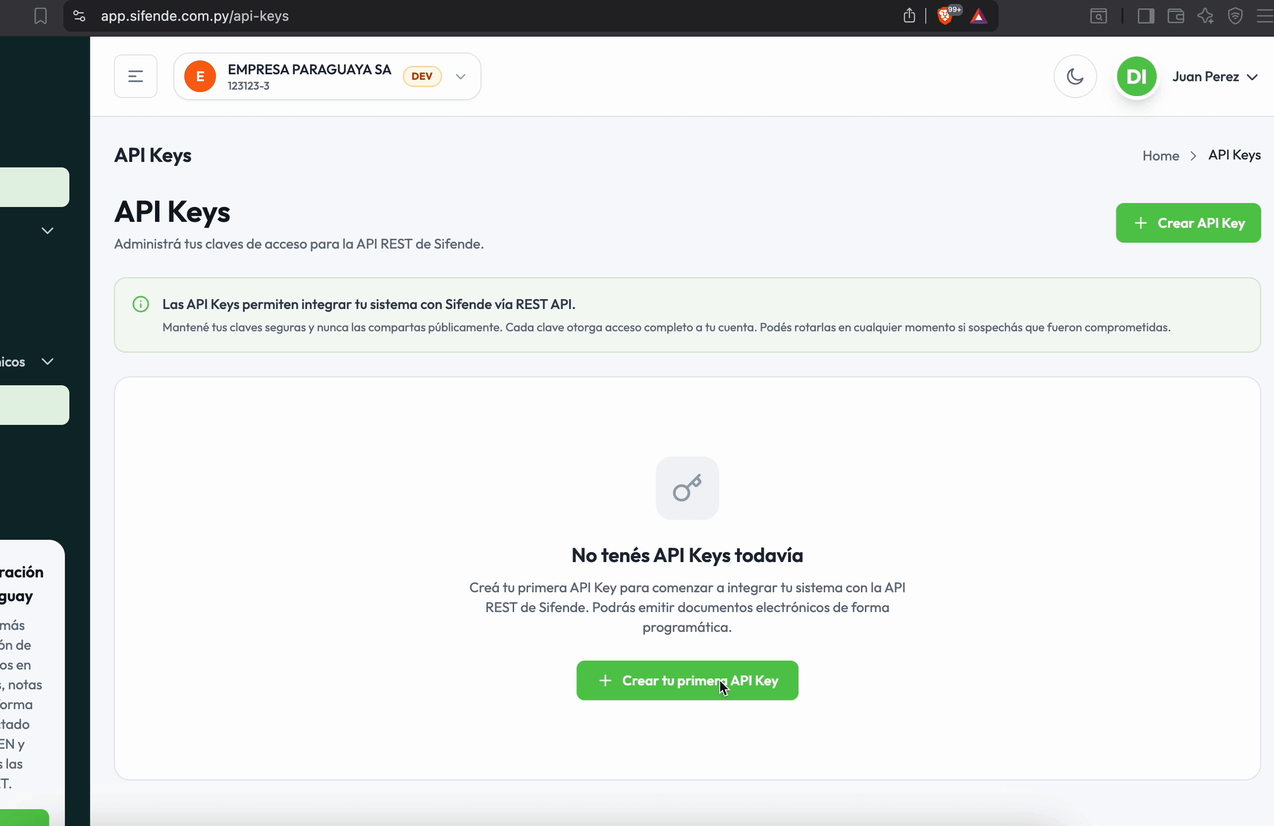 Crear api key